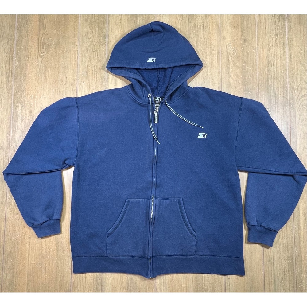 Starter Mens Navy Blue Full Zip Hoodie Fleece Embroidered Logo Sweatshirt M